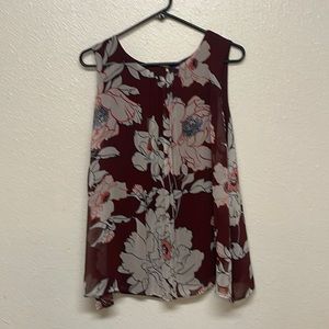 Brown floral sleeveless blouse EUC